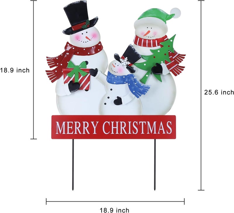 YEAHOME Outdoor Christmas Decorations, 3 Snowman Family Metal Decorative Garden Stakes for Outdoor Yard, Merry Christmas Yard Signs for Outside Garden Lawn Porch Pathway Xmas Decorations - Image 4